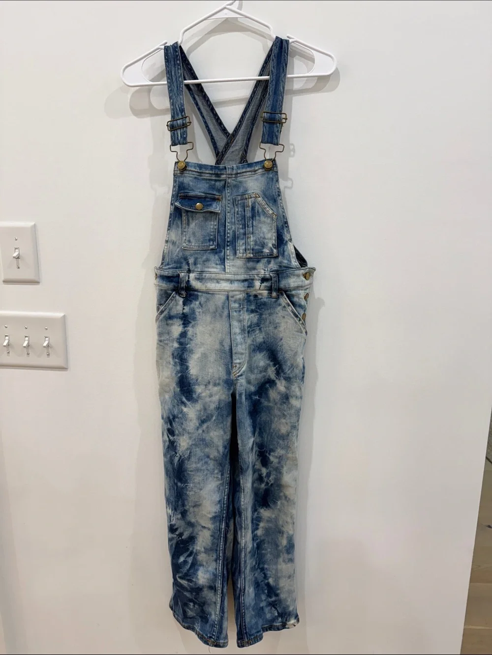 Pilcro Tie-Dye Blue Denim Overalls